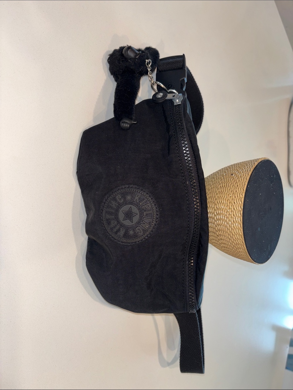 Kipling Black Nylon Belt Bag with Plush Monkey Charm